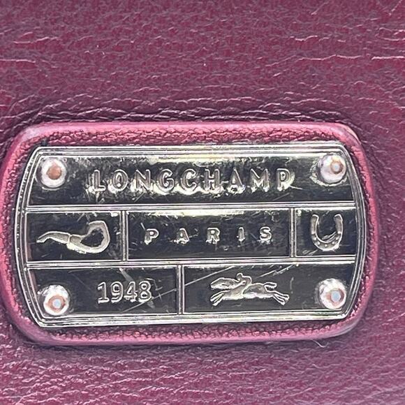 *Longchamp Vintage Le‎ Pliage Cuir Burgundy Wine Leather Clutch Wristlet - Picture 2 of 12